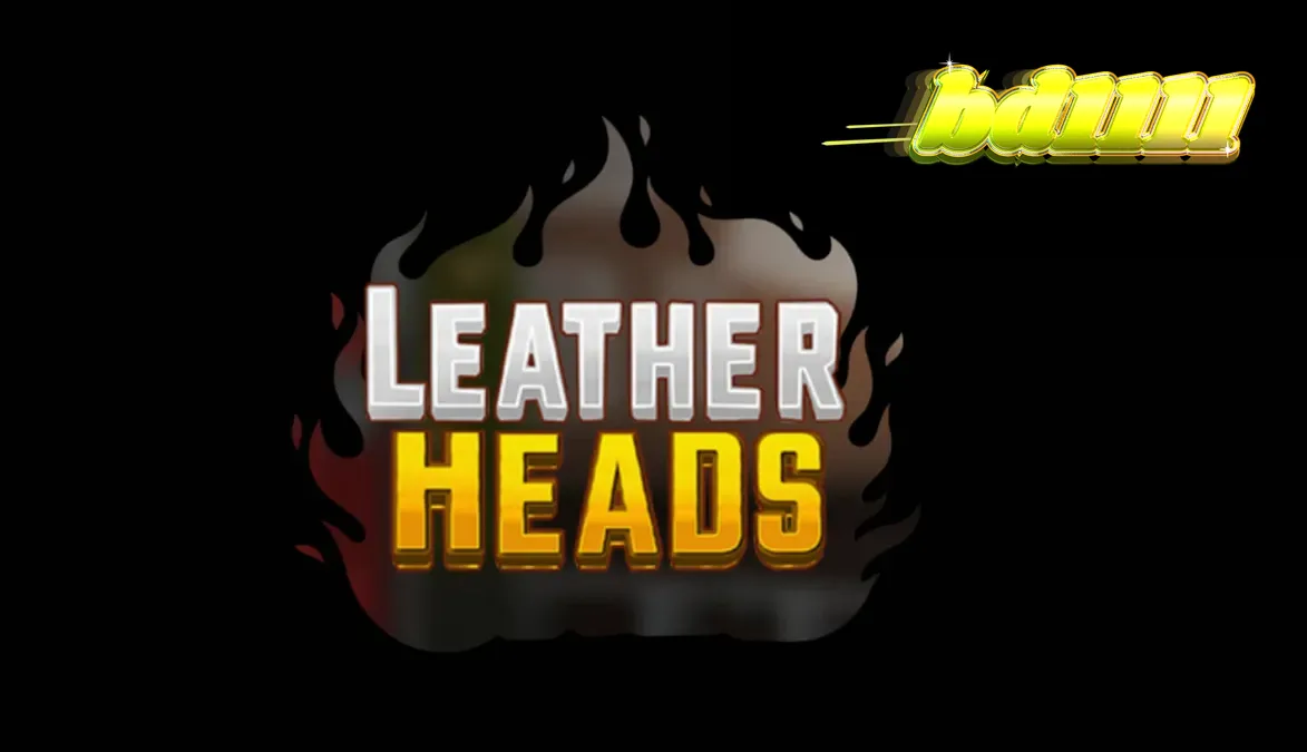 The neon-lit, chaotic urban interface of the Leatherheads slot game featuring the firefighting crew.